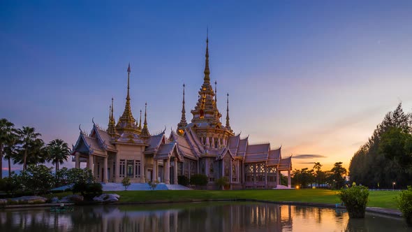 4k Day to Night Time-lapse of Wat None Kum temple in Nakhon Ratchasima province, Thailand