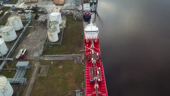 Oil tanker in sea port with petrol cargo