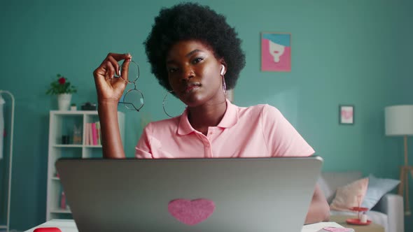 Portrait Black Woman Student Laptop