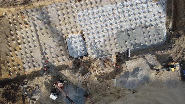 Work on the Filling of the Foundation at the Construction of a New Residential Complex