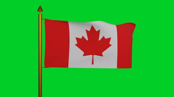 National flag of Canada waving on flagpole on chroma key, le Drapeau national du Canada or Canadian