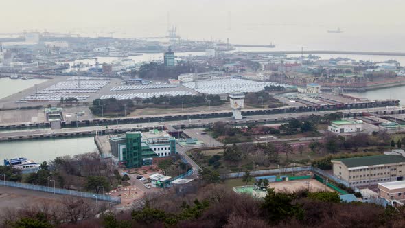 Timelapse Ship Sails Along Incheon Shipping Lock