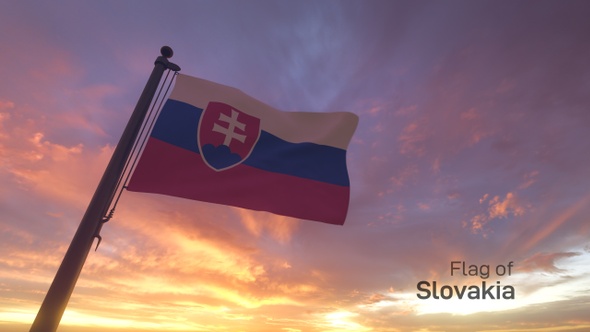 Slovakia Flag on a Flagpole V3