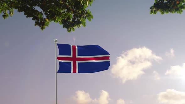 Iceland Flag With  Modern City 