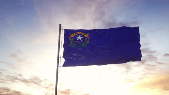 State Flag of Nevada Waving in the Wind