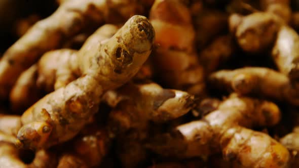 Close-up of ginger in basket at supermarket 4k