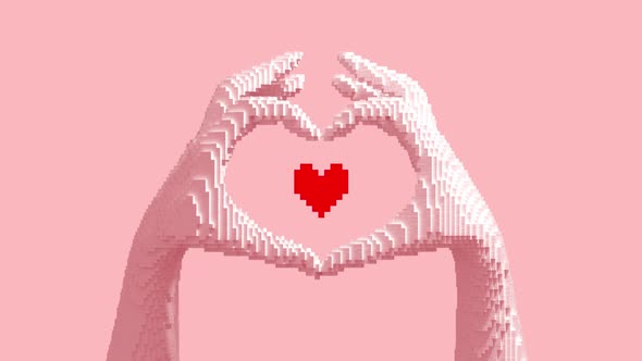 Transformation of a 3D pixel into a digital heart from hands alt