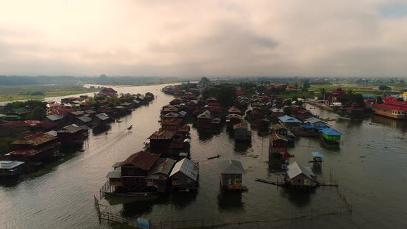 Drone View Inle Lake with Bird