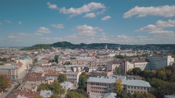 Aerial City Lviv, Ukraine. European City. Central Part of Old European City