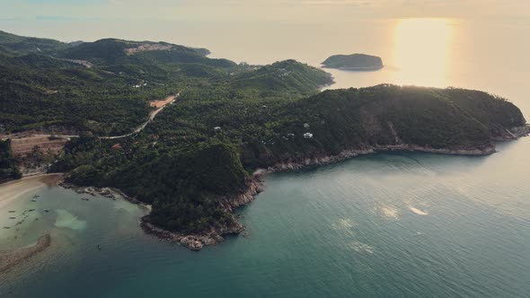 Aerial View on Phangan Island Rocky Coastline