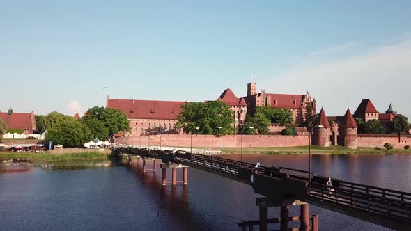 Aerial: The Castle of Malbork in Poland, summer time