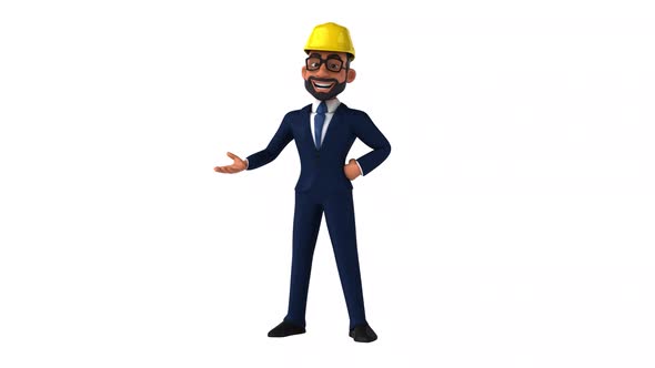 Fun 3D cartoon indian architect with alpha