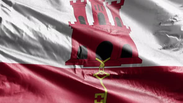 Gibraltar textile flag waving on the wind. 10 seconds loop.