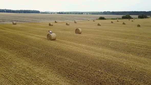 Boy Relaxing On Field. Happy child boy relaxing on summer field