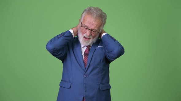 Handsome Senior Bearded Businessman Against Green Background