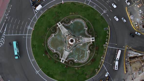 Roundabout Traffic on Spain Square in Barcelona Aerial Shot