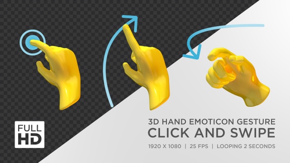 3D Hand Emoticon Gesture Click And Swipe