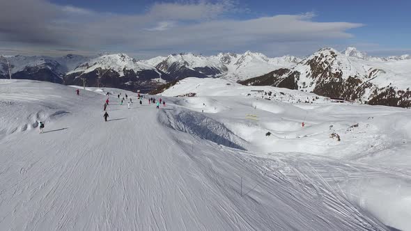 Aerial view of people skiing
