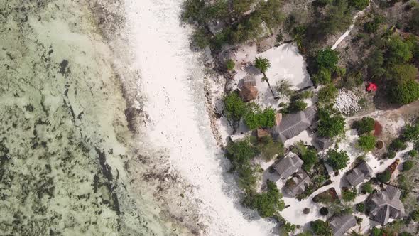 Vertical Video Empty Beach on Zanzibar Island Tanzania Aerial View