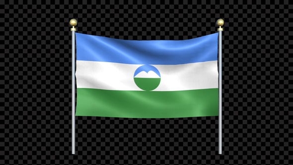 Flag Of Kabardino Balkaria Waving In Double Pole Looped