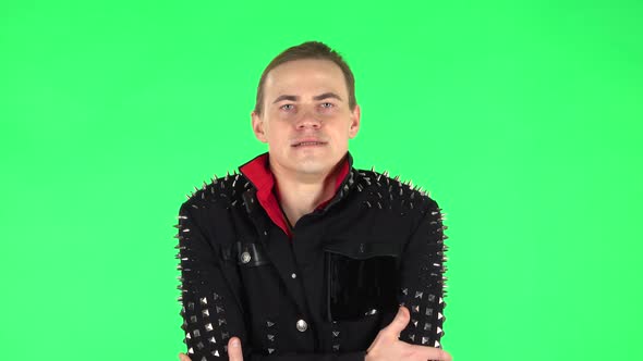 Guy Froze and Trying To Keep Warm. Green Screen