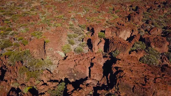 Aerial View of the Teide National Park Flight Over the Mountains and Hardened Lava