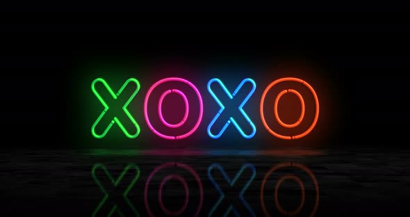 XOXO symbol glowing neon 3d lights