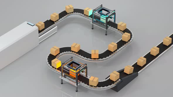 Loop transmitting of packaging box on the conveyor belt