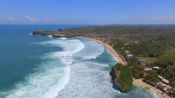 Aerial view of tropical beach on the Java sea, Indonesia.