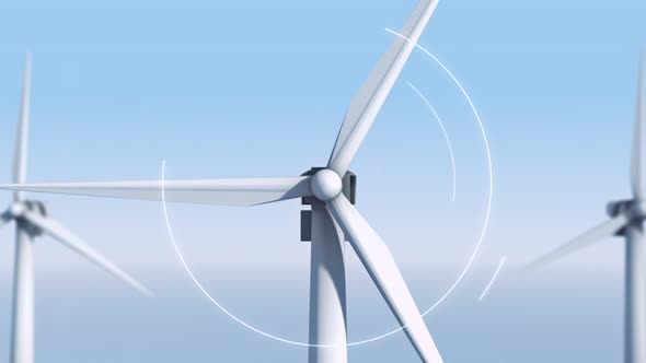 Windmill power. Turbines transforming natural resources into electricity