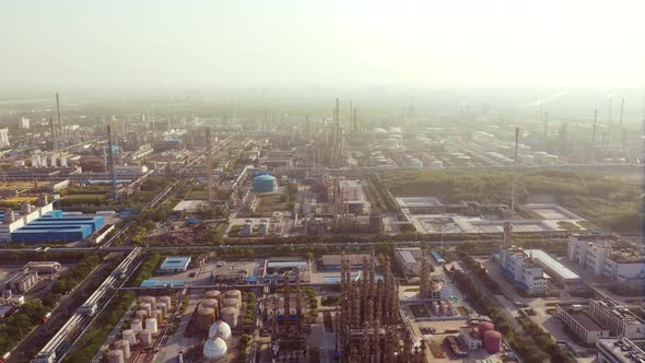 Aerial view oil refinery