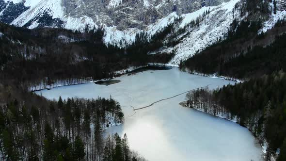 Beautiful view on the lake langbathsee and mountains drone video