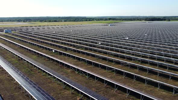 Aerial Drone View Flight Over Solar Power Station Panels