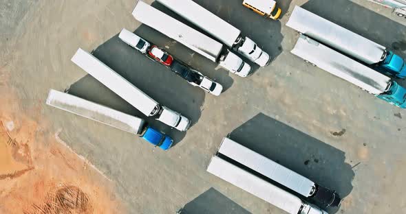 Aerial View of Parking Lot with Trucks on Transportation of Truck Rest Area Dock