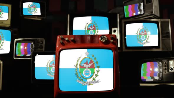 Flag of the State of Rio de Janeiro, Brazil, on Retro TVs.