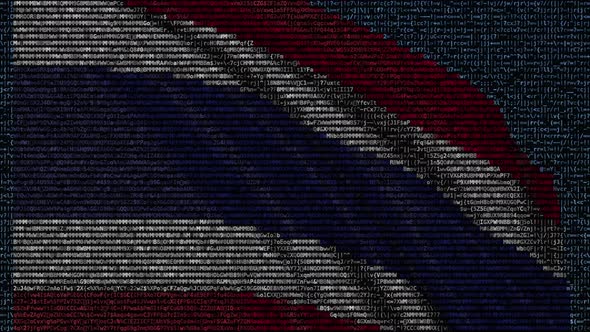 Waving Flag of Thailand Made of Text Symbols on the Screen