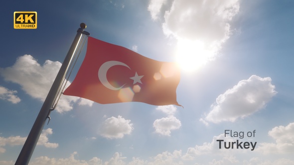 Turkey Flag on a Flagpole V2 - 4K