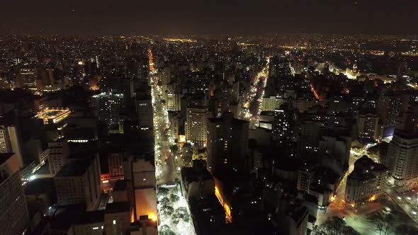 Night downtown Sao Paulo Brazil. Downtown district at night life scenery.