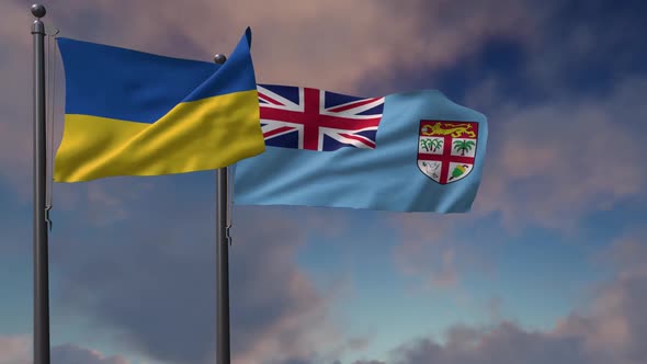 Fiji Flag Waving Along With The National Flag Of The Ukraine - 2K