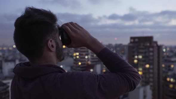 Young man with virtual reality headset