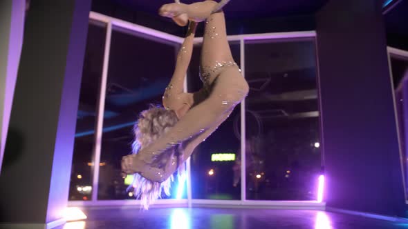 Young Woman Dance Performer on Aerial Hoop