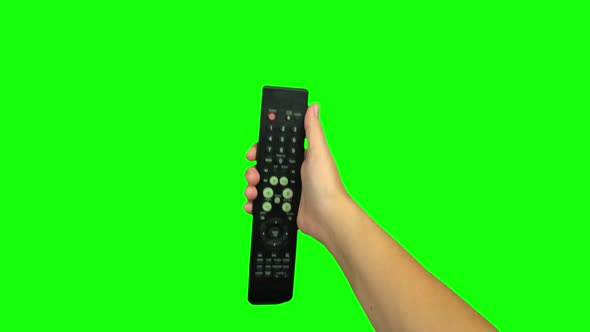Black Remote Control Television Changing One Channel . Green Screen