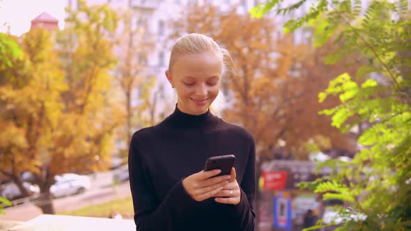 Portrait Caucasian Woman Using Mobile