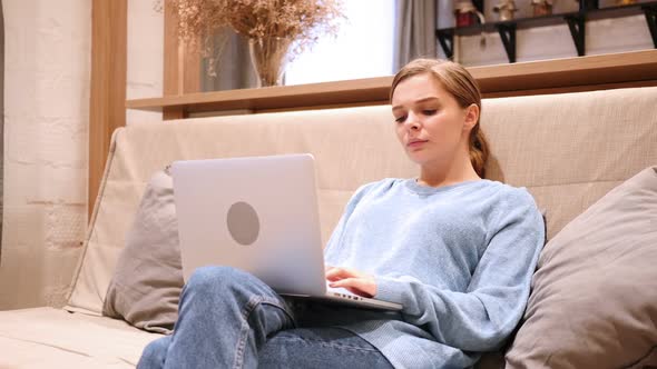 Tension and Headache Frustrated Woman Working on Laptop