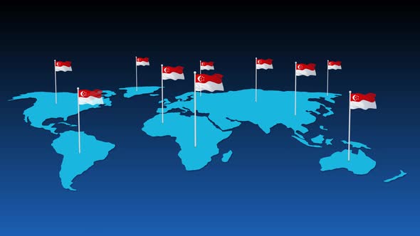 Singapore National Flag Fly On Earth Map Animation