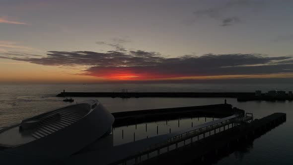 Fly Above Harbour at Night