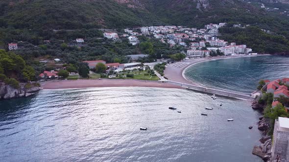 Aerial View of Seashore with Small Residential Area of the City