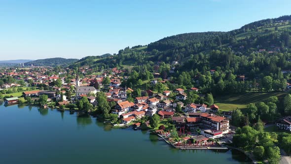 Aerial view of the town Schliersee and lake Schliersee, Bavaria