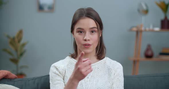 Attractive Woman Showing with Deafmute Sign Language Can't Hear You
