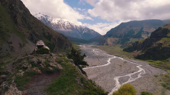 Birdseye View of Dariali Gorge Kazbegi Region Georgia